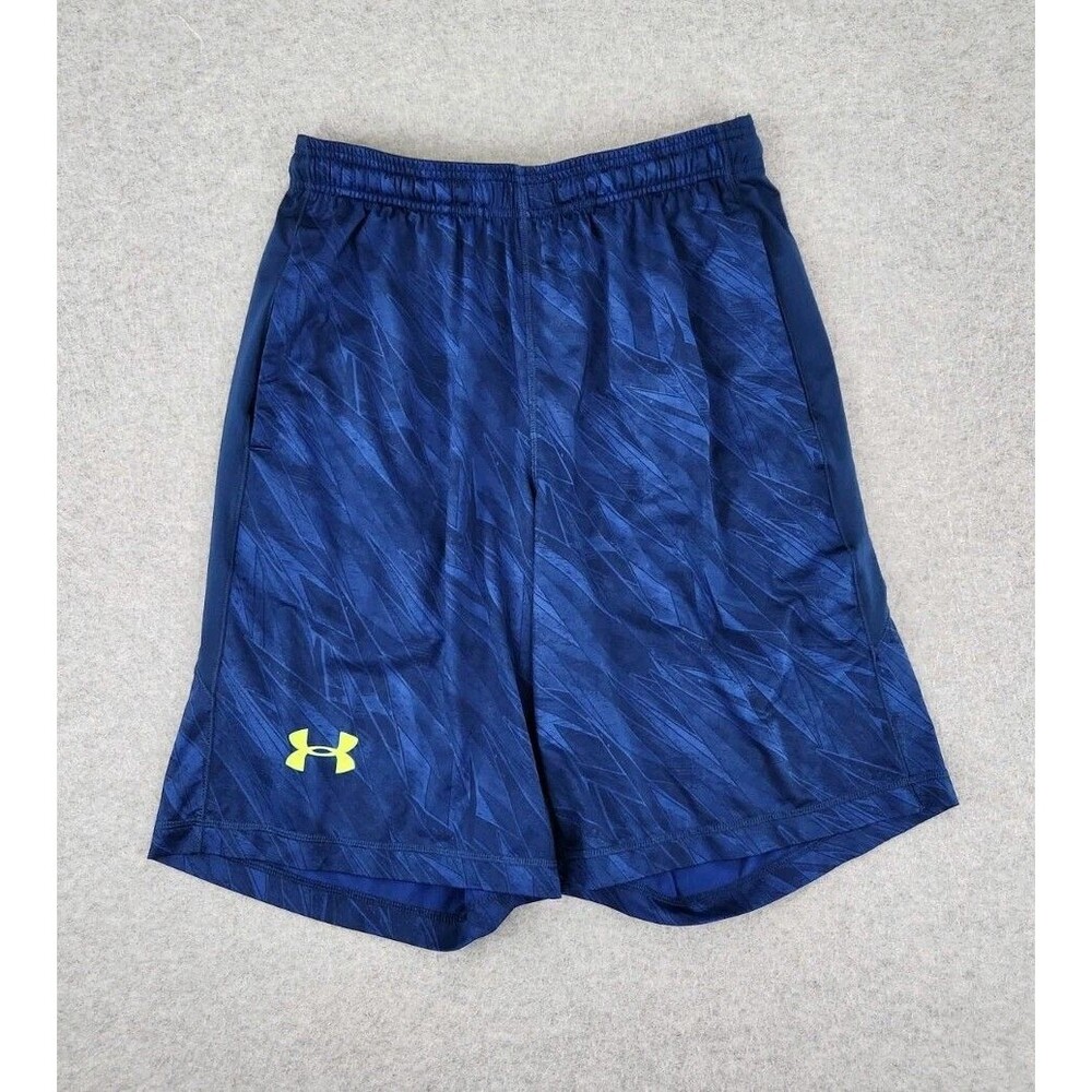 Under Armour Men's Printed 9" Shorts Blue/Black Basketball Workout Neon Medium